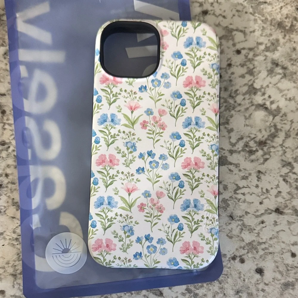 Floral Pattern Phone Case - Blue and Pink iPhone 14